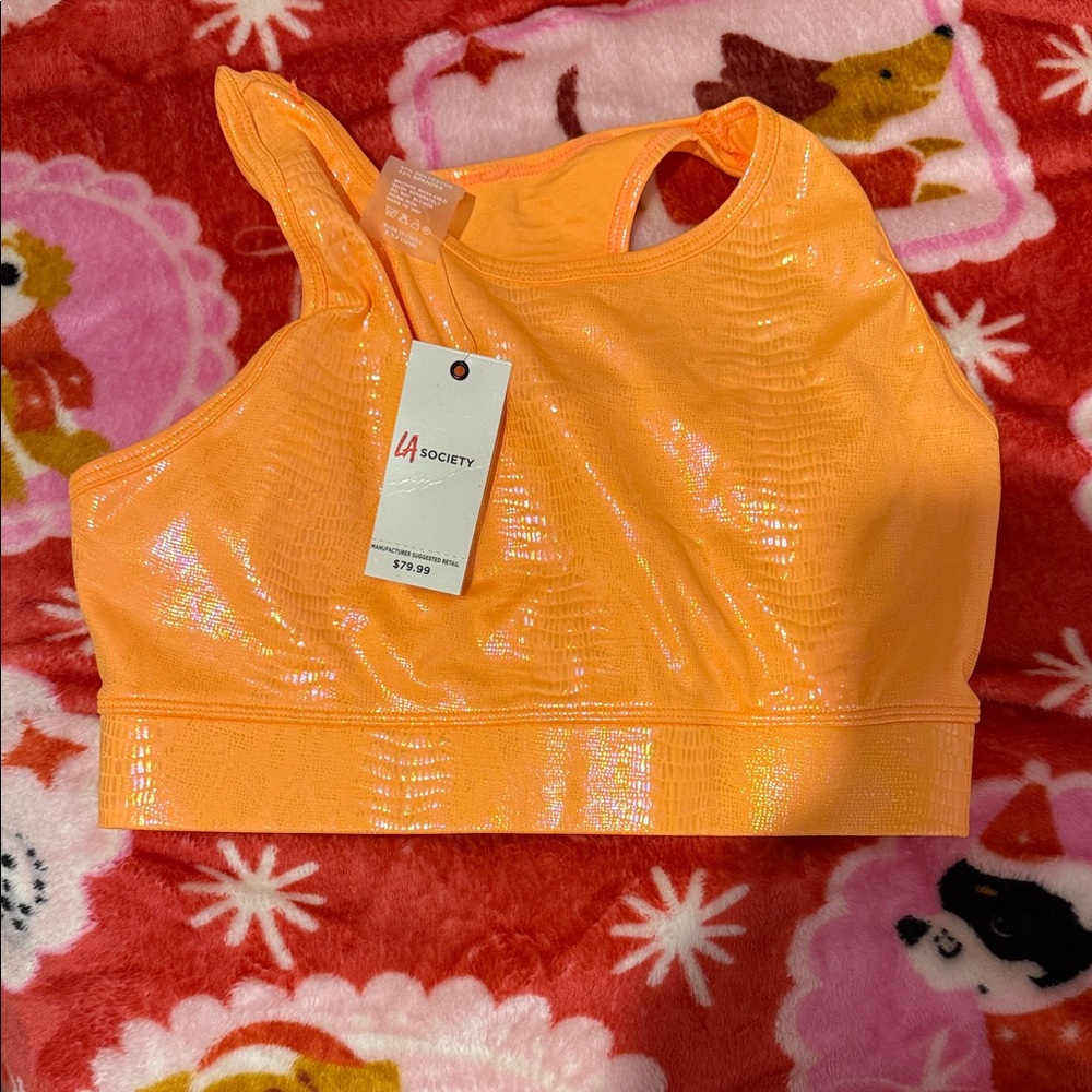 LA Society Orange Shimmer Sports Bra